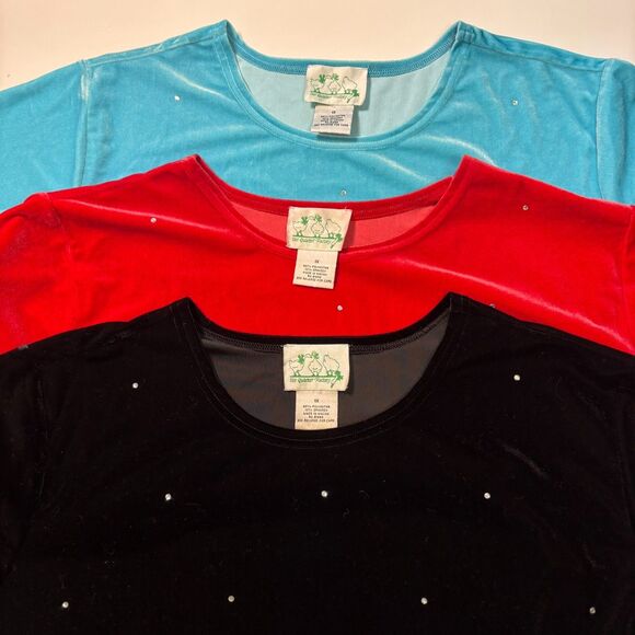 Quacker Factory Rhinestone Velvet T-Shirts Lot of 3 Womens Plus 1X Stretch Bling - Picture 1 of 16
